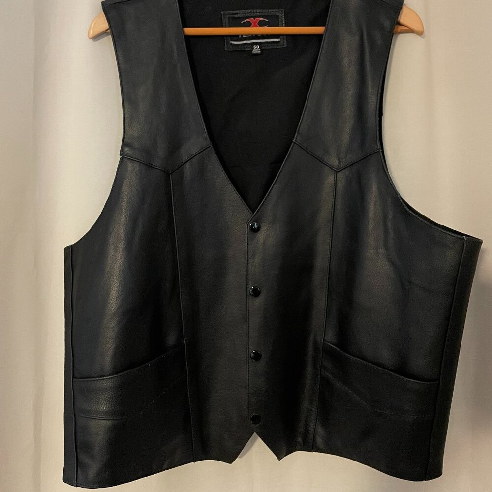 Black Leather Vest - Men's XL